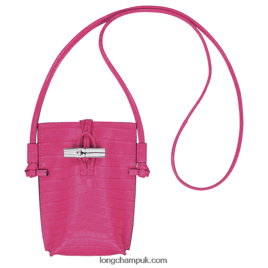 Roseau Croco Phone case with lace Women Longchamp 8RTH80689 Fuchsia
